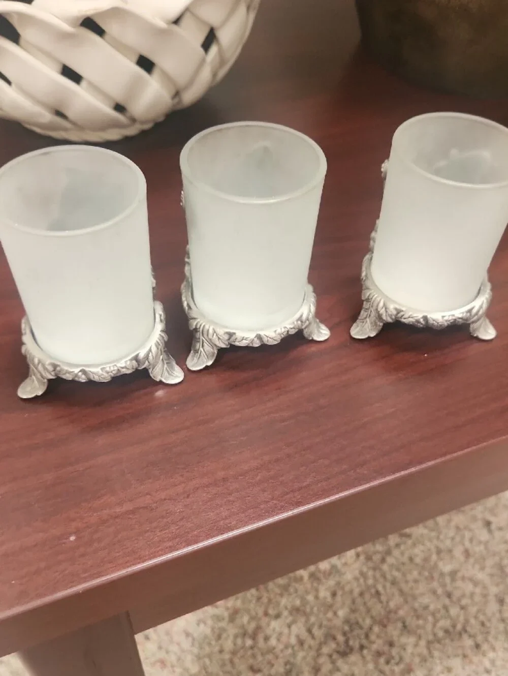 Decorative Silver Butterfly Votive Candle Holders - White Frosted Glass 3